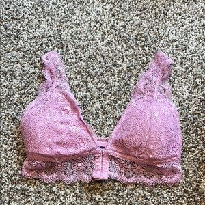 Pink Wireless Lace Bralette with Adjustable Straps